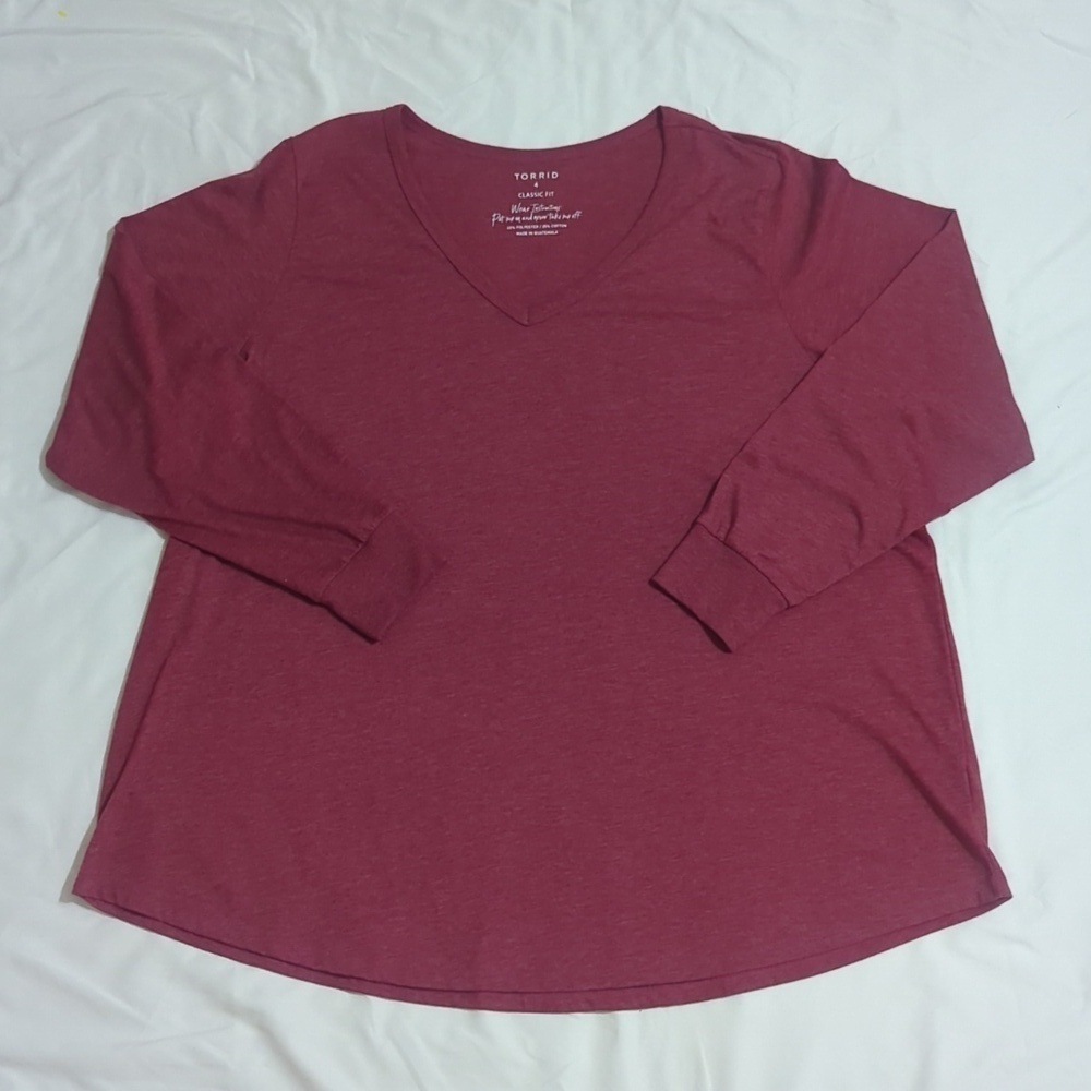 Torrid Girlfriend V-Neck Long Sleeve Tee, Color Burgundy Size 4X
